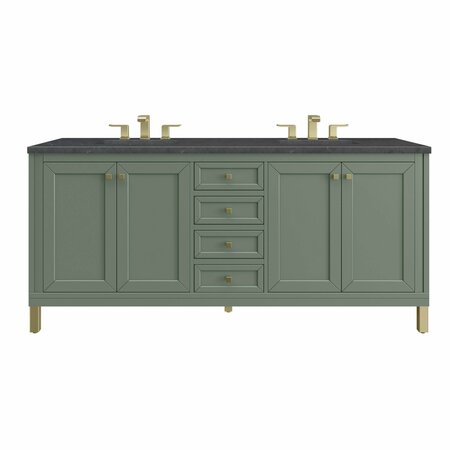 JAMES MARTIN VANITIES Chicago 72in Double Vanity, Smokey Celadon w/ 3 CM Charcoal Soapstone Top 305-V72-SC-3CSP